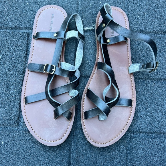 Women's Black Strappy Sandals - Picture 1 of 6